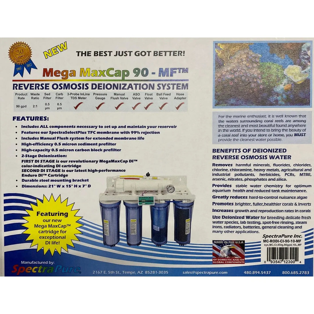 Spectrapure Mega MaxCap 90GPD 5 stage RODI w/ tds, ASO and flush (MC-R ...